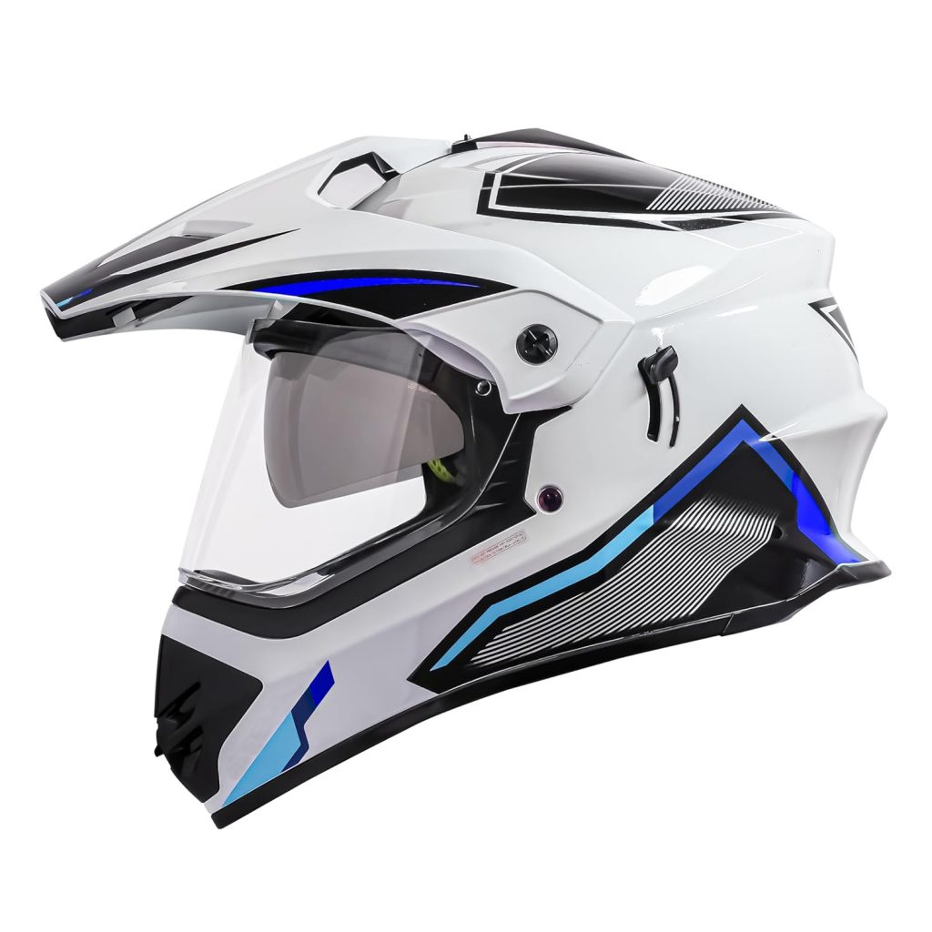 Motocross Double Visor Full Face Graphic Helmet Outer Clear Visor and Inner Silver Sun Shield